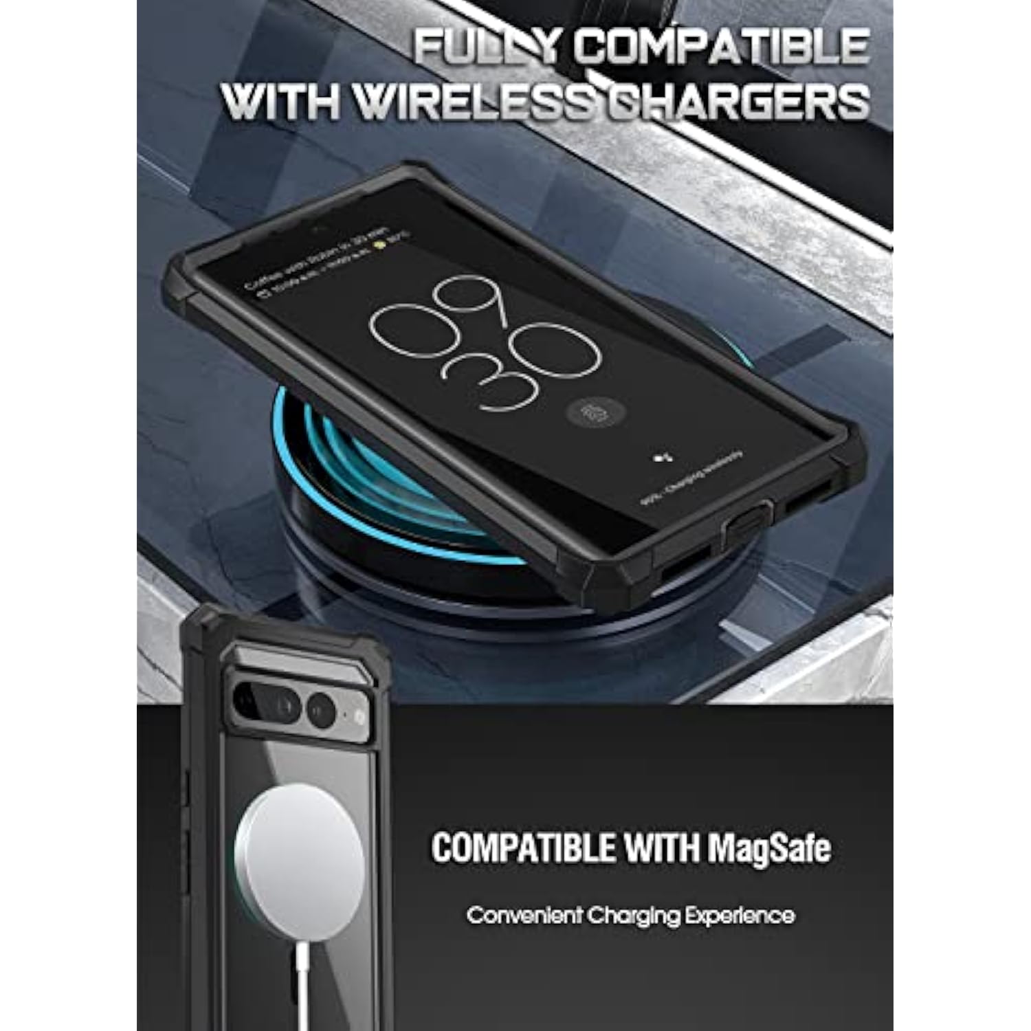 Guardian Magpro Case Compatible With Pixel 7 Pro,[Compatible With Magsafe], Built-In Screen Protector Work With Fingerprint Id, Full Body Hybrid Shockproof Protective Rugged Case, Black/Clear