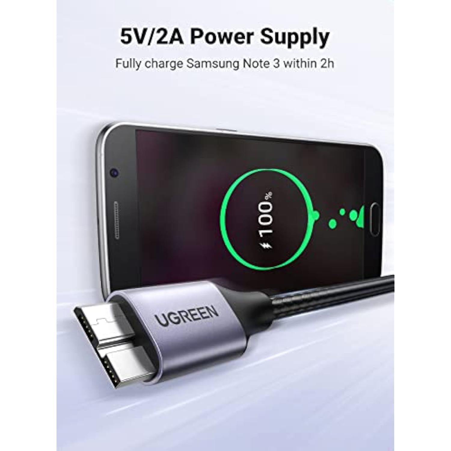 UGREEN Micro USB 3.0 Cable, USB 3.0 A to Micro B Cord Nylon Braided External Hard Drive Cable Compatible with Samsung Galaxy S5, Note 3/Pro 12.2, Western Digital, Toshiba, My Passport, etc 1.5 FT