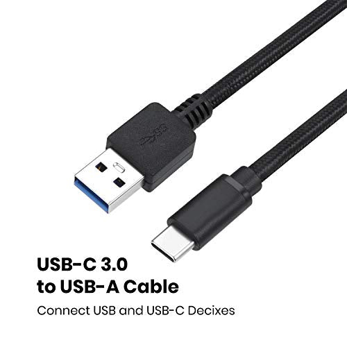 PERIPRO-407 USB Type-C Male to USB-A Male 3 Ft. Braided Cable - USB3.0 Spec for Smartphones, Tablets, Laptop, and Desktops - Black