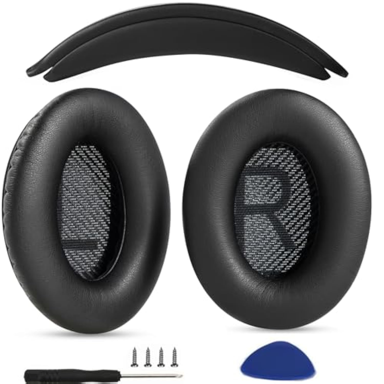 Ear Pads Cushions + Headband Replacement Earpads Compatible With Bose Quietcomfort 45 Qc45 35 Qc35, Qc35 Ii Over-Ear Headphones Easy Diy Installation,Protein Leather Parts (Black Kit)