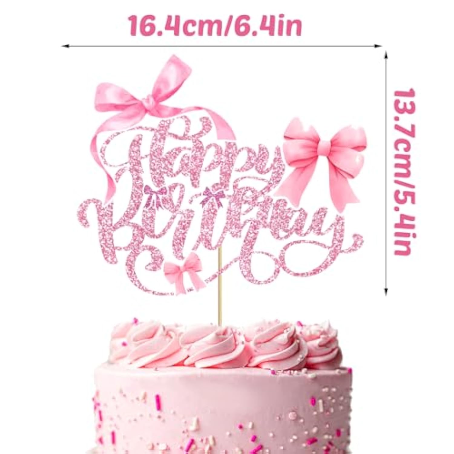 Pink Bow Birthday Cake Topper – Coquette HBD Decor for Girls, Teens & Women