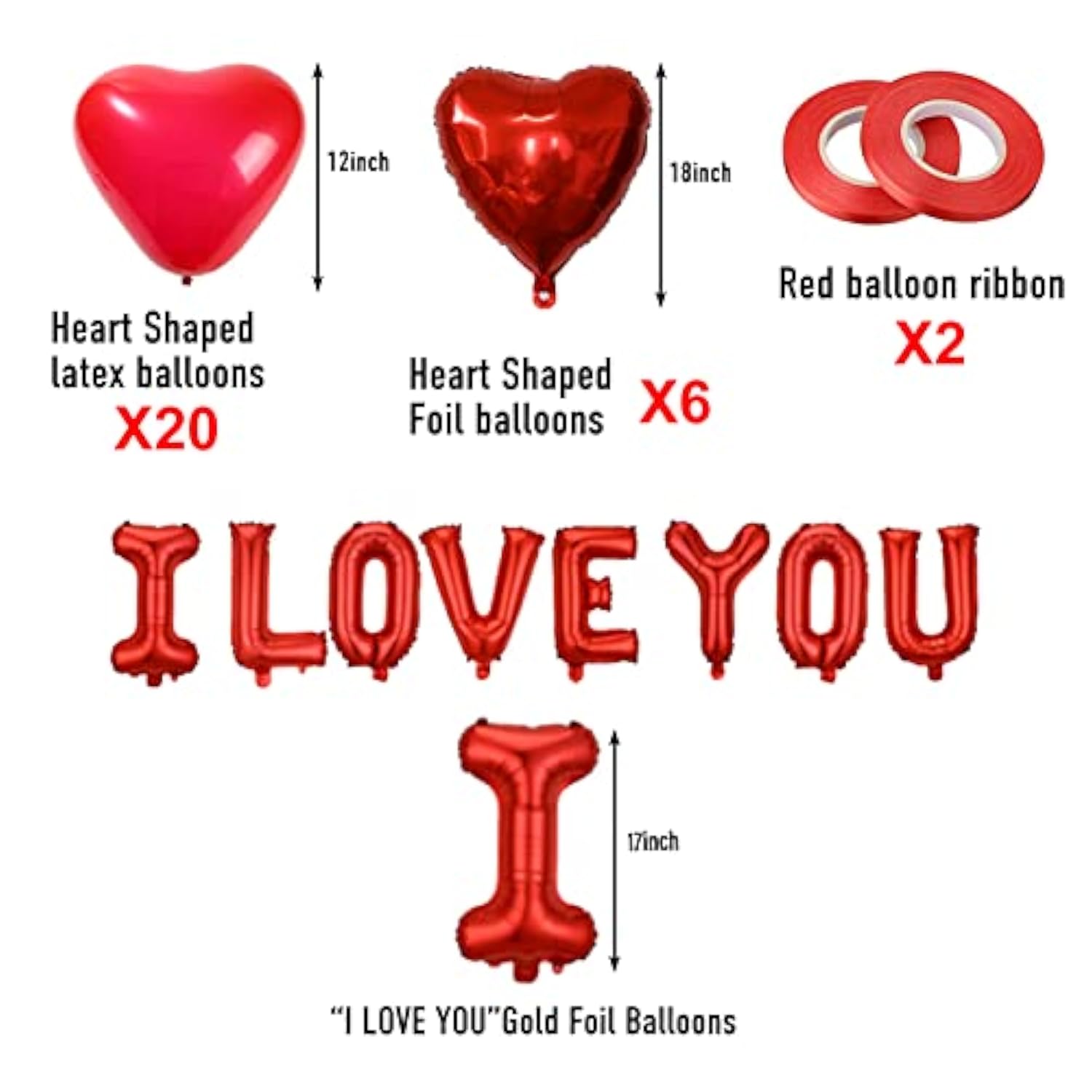 Valentine Day Party Supplies I Love You & Love-Bear Balloons Kit With 1000 Pcs Dark-Red Silk Rose Petals & Romantic Flower Decoration Red Heart Balloons Swirls For Wedding Decorations