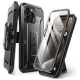 SUPCASE for iPhone 15 Pro Case with Stand & Belt-Clip, [Unicorn Beetle Pro] [Built-in Screen Protector] [Military-Grade Drop Protection] Full-Body Heavy Duty Rugged Phone Case, Black