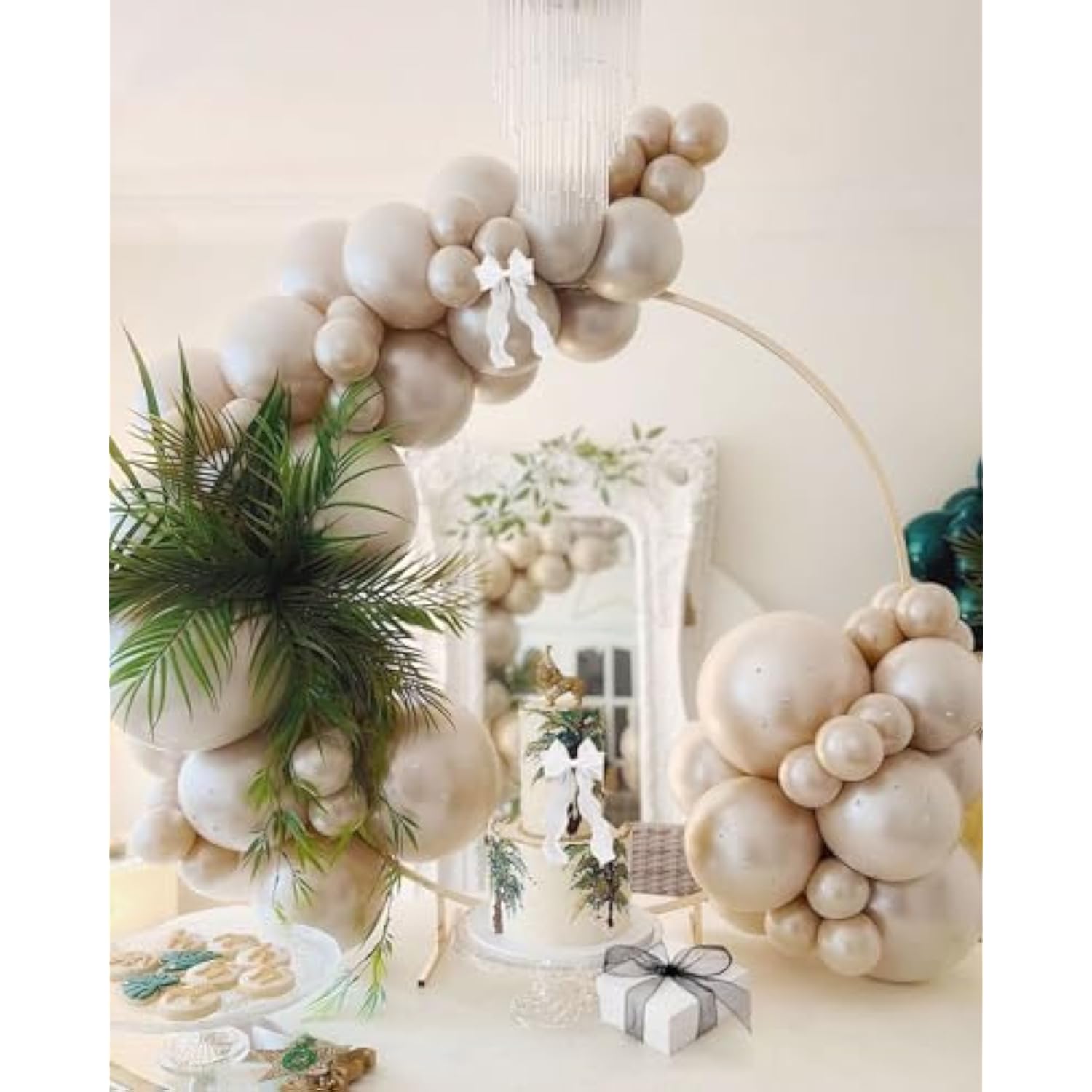 Pearl White Double-Stuffed Balloons Different Sizes 63 Pack 18/12/10/5 Inch White Sand Ivory Balloon Garland Kit For Wedding Birde To Be Birthday Decorations (Pearl White Sand(2-Layers))