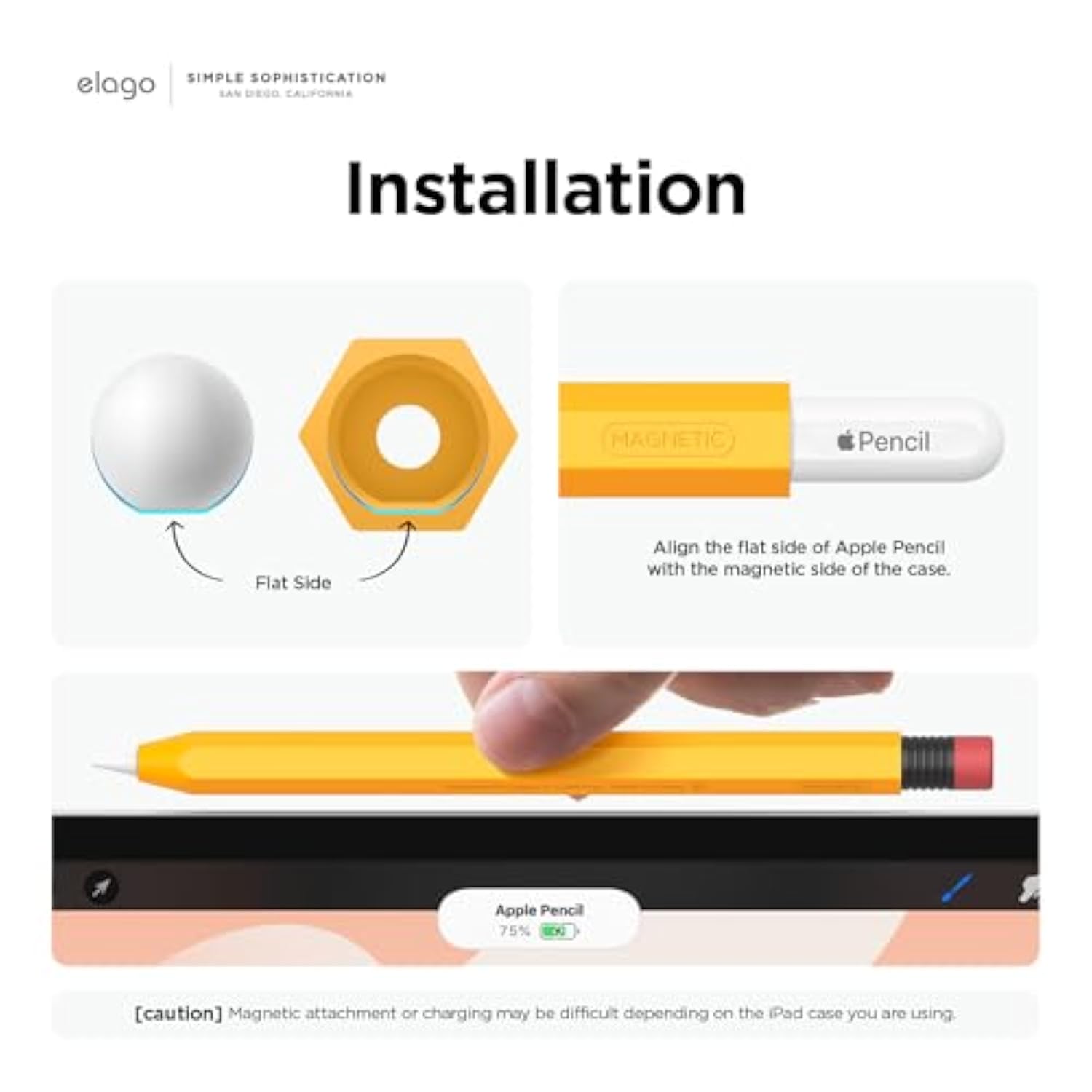 elago Compatible with Apple Pencil Pro Case & Apple Pencil 2nd Generation Case, Compatible with Magnetic Charging, Double Tap, Squeeze, Haptic (Must Read Installation Instructions) (Yellow)