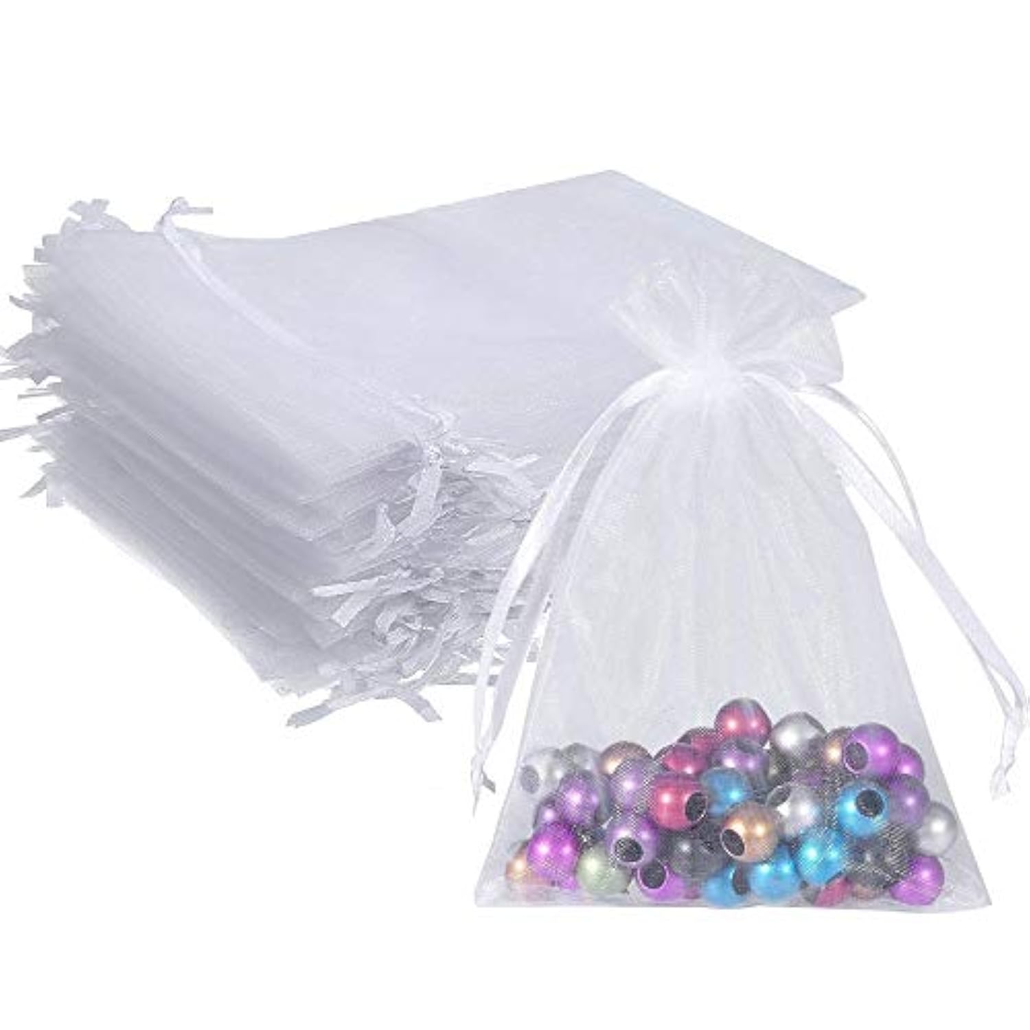 100Pcs 5X7 Inches White Organza Bags Christmas Drawstring Pouches Party Wedding Favor Bags Goodie Bags(White 5X7)