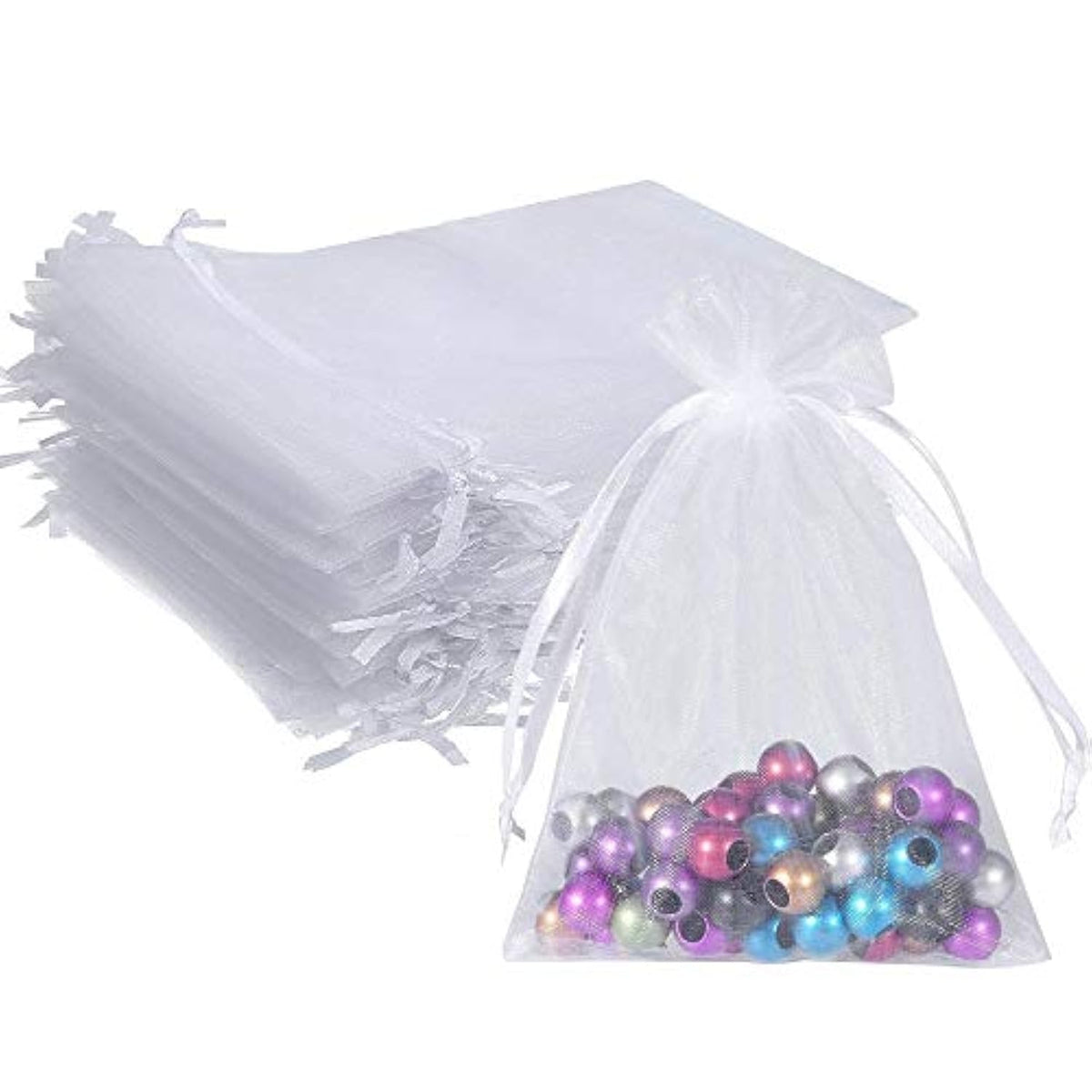 100Pcs 5X7 Inches White Organza Bags Christmas Drawstring Pouches Party Wedding Favor Bags Goodie Bags(White 5X7)