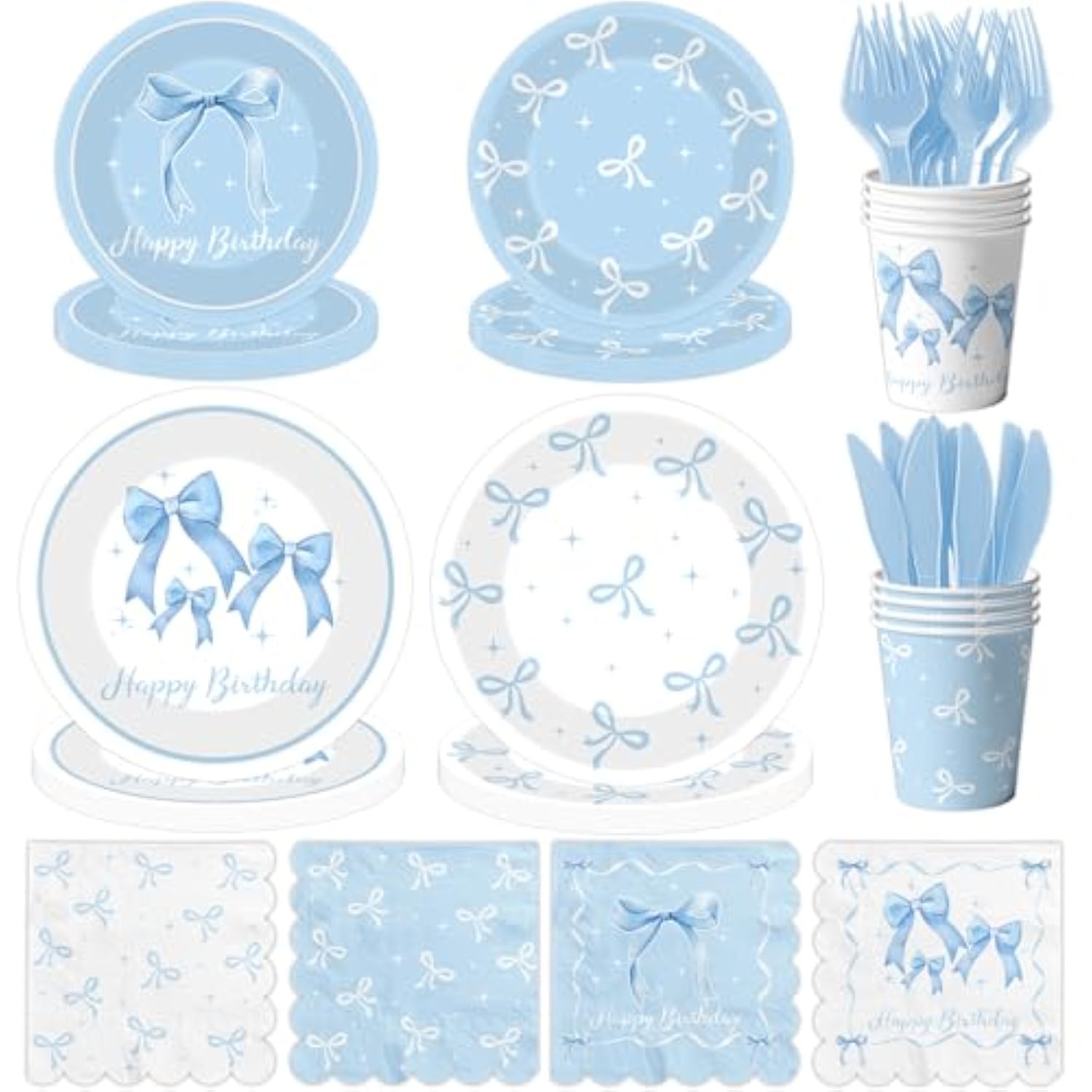 Blue Bow Party Supplies Serve 25,Coquette Birthday Decorations Blue Bow Plates And Napkins For Girls Women,Bridal Engagement Party Decor