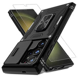 Case For Samsung Galaxy S25 Ultra With Slide Camera Cover+Screen Protector (1 Pack), Rotated Ring Kickstand Military Grade Shockproof Protective Cover-Black
