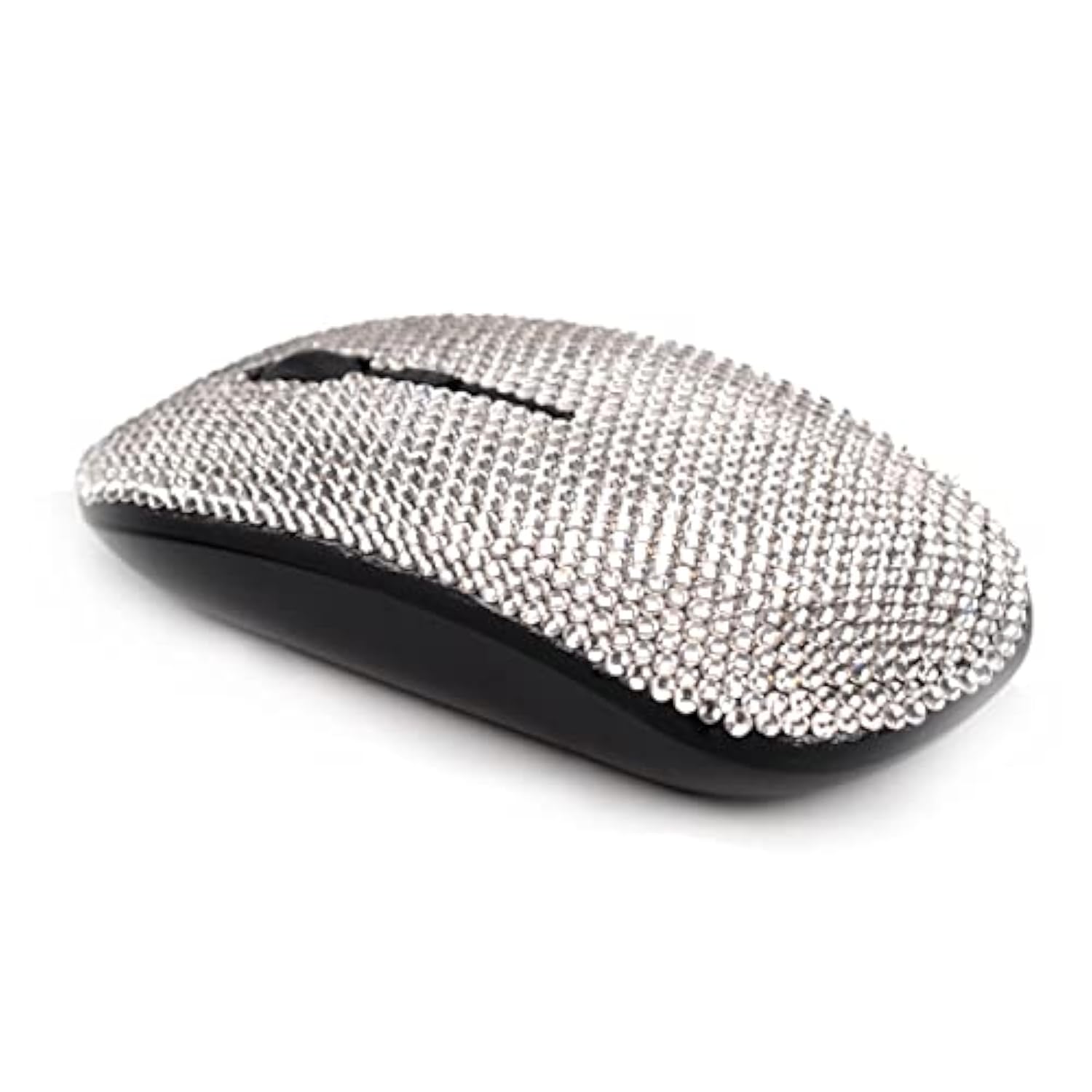 Luxury Bling Crystal Diamond Rhinestone Usb Slimline Flat Wireless Mouse Gift (Silver Crystal With Black Mouse)