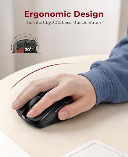 Wireless Mouse Bt5.0/3.0 & 2.4G, 6 Buttons, 5 Level 4000Dpi Bluetooth Mouse, 18 Months Battery, Portable Optical Computer Mice For Laptop, Pc, Chromebook, Windows, Mac-Black