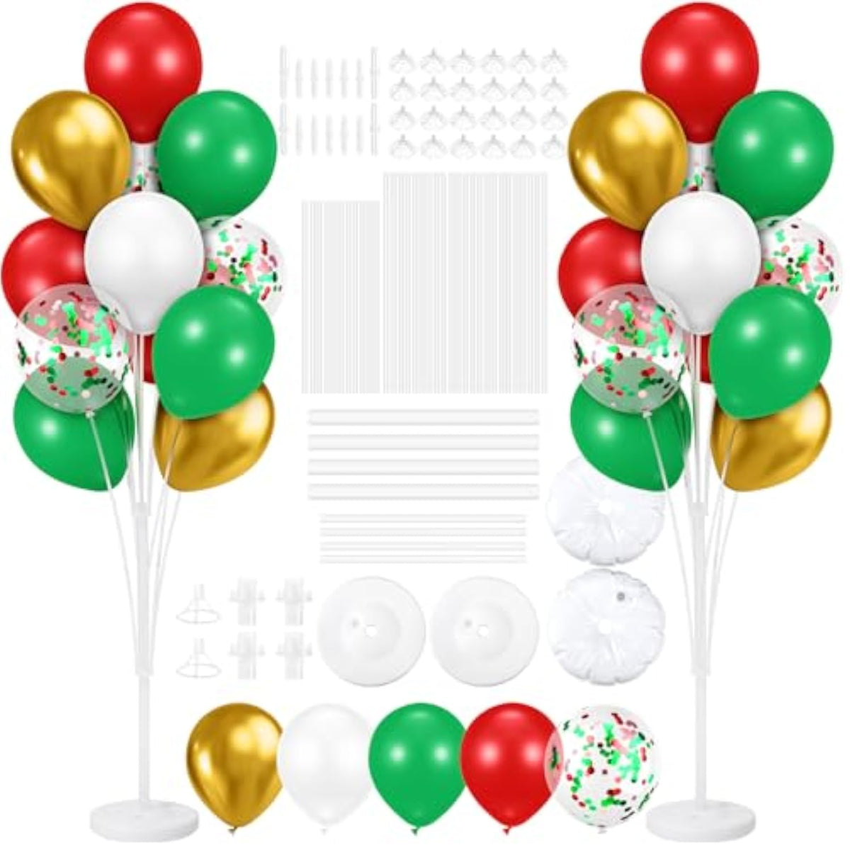 2 Sets Christmas Balloon Stand Kit For Floor Include 53.2 Inch Tall Balloon Stands With Base And 48 Latex Balloon Column Balloon Garland Arch Tree For Birthday Wedding Baby Shower