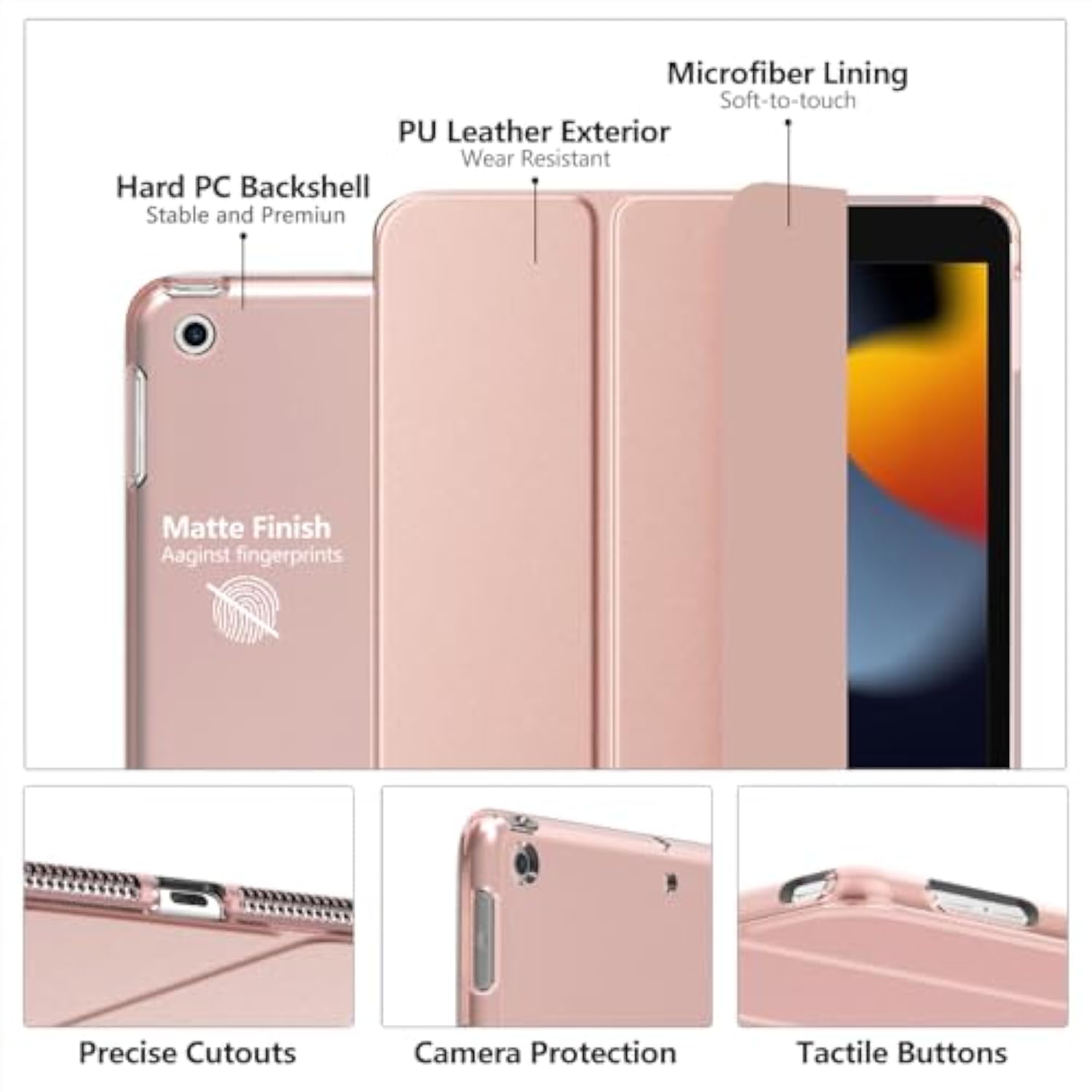 Moko Case For 10.2 9Th Generation 2021/ 8Th Generation 2020/ 7Th Generation 2019, Slim Stand Hard Back Shell Smart Cover Case For 10.2 Inch, Auto Wake/Sleep, Rose Gold