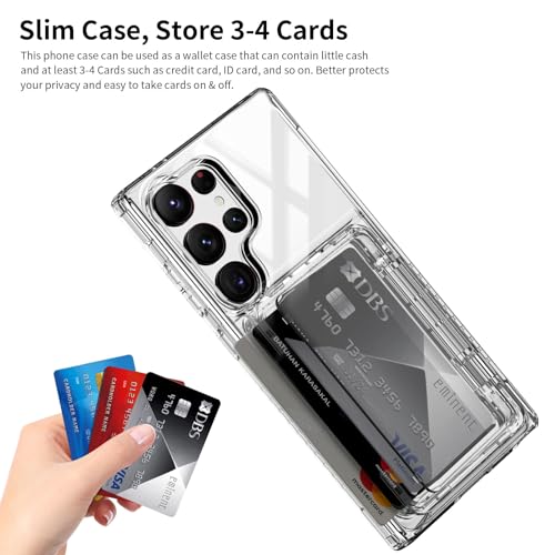 for  Galaxy S24 Ultra Case Wallet Clear Protective Case with Card Holder Heavy Duty Protection Shockproof Anti-Scratch Anti-Yellow Case for