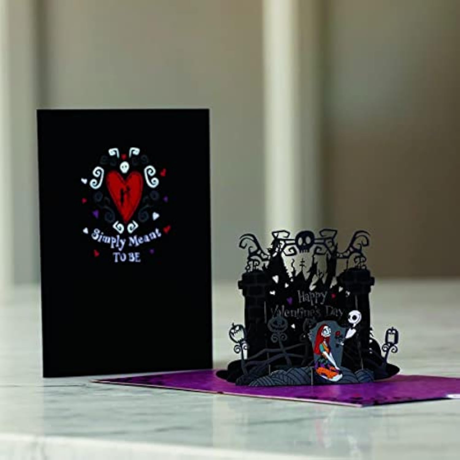 Valentines Day Card For Her, Him - 3D Disney Pop-Up Card - Tim Burton'S The Nightmare Before Christmas - Simply Meant To Be - 5" X 7" - Blank Note Card & Envelope Included