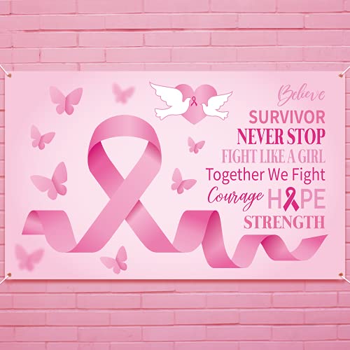 Breast Cancer Awareness Banner Decorations - Pink Ribbon Backdrop Hope Background Party Supplies Decors