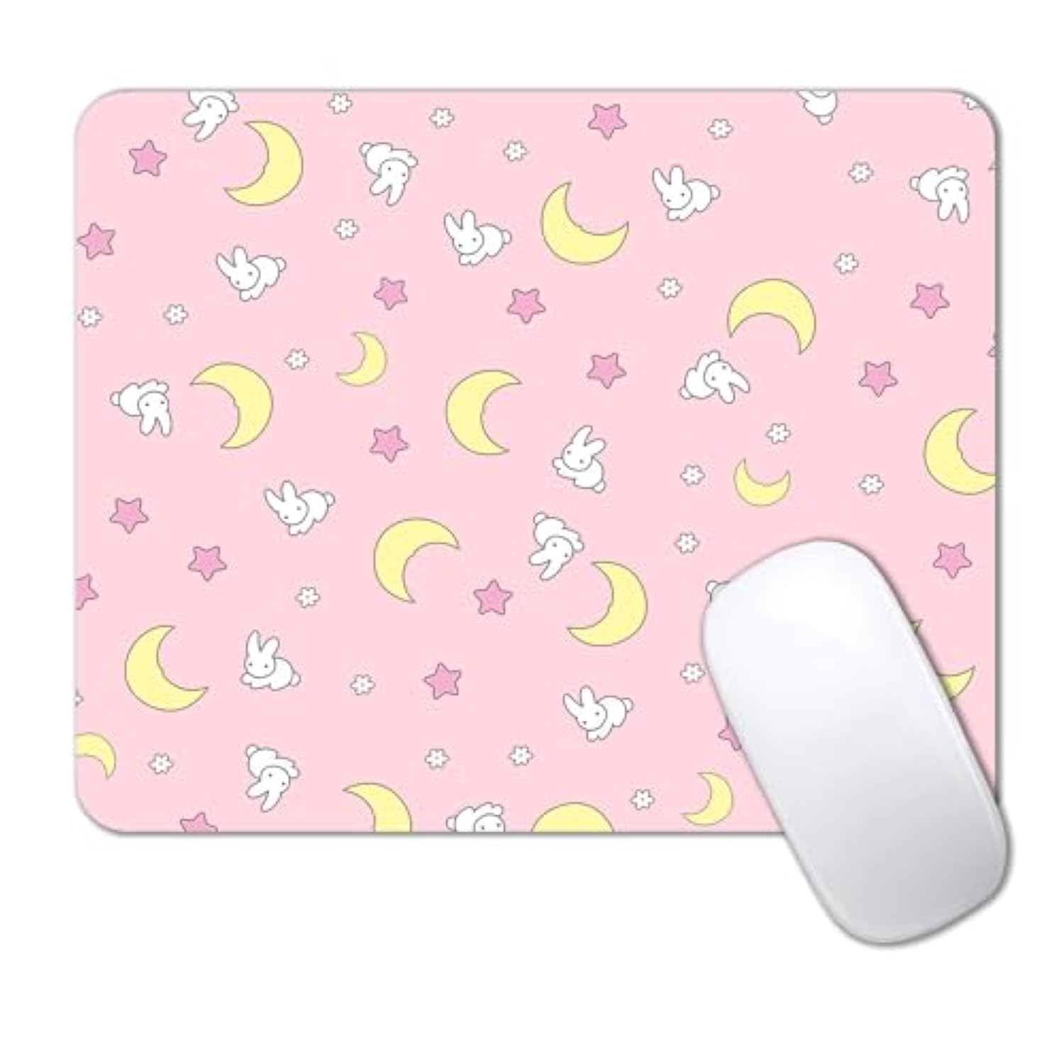 Pink Kawaii Mouse Pad, Cute Moon Bunny Small Mouse Mat?Aesthetic Anime Mousepad For Women Kids Office Home School, Computer Pc Laptop Mice Pad, 9.5 X 7.9 Inch