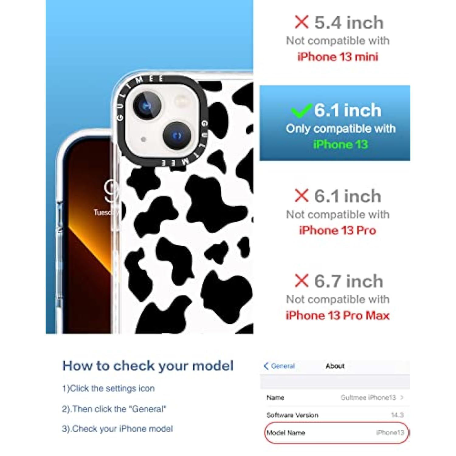 3-in-1 iPhone 13 Cow Print Case with Bumper, Screen & Camera Protector