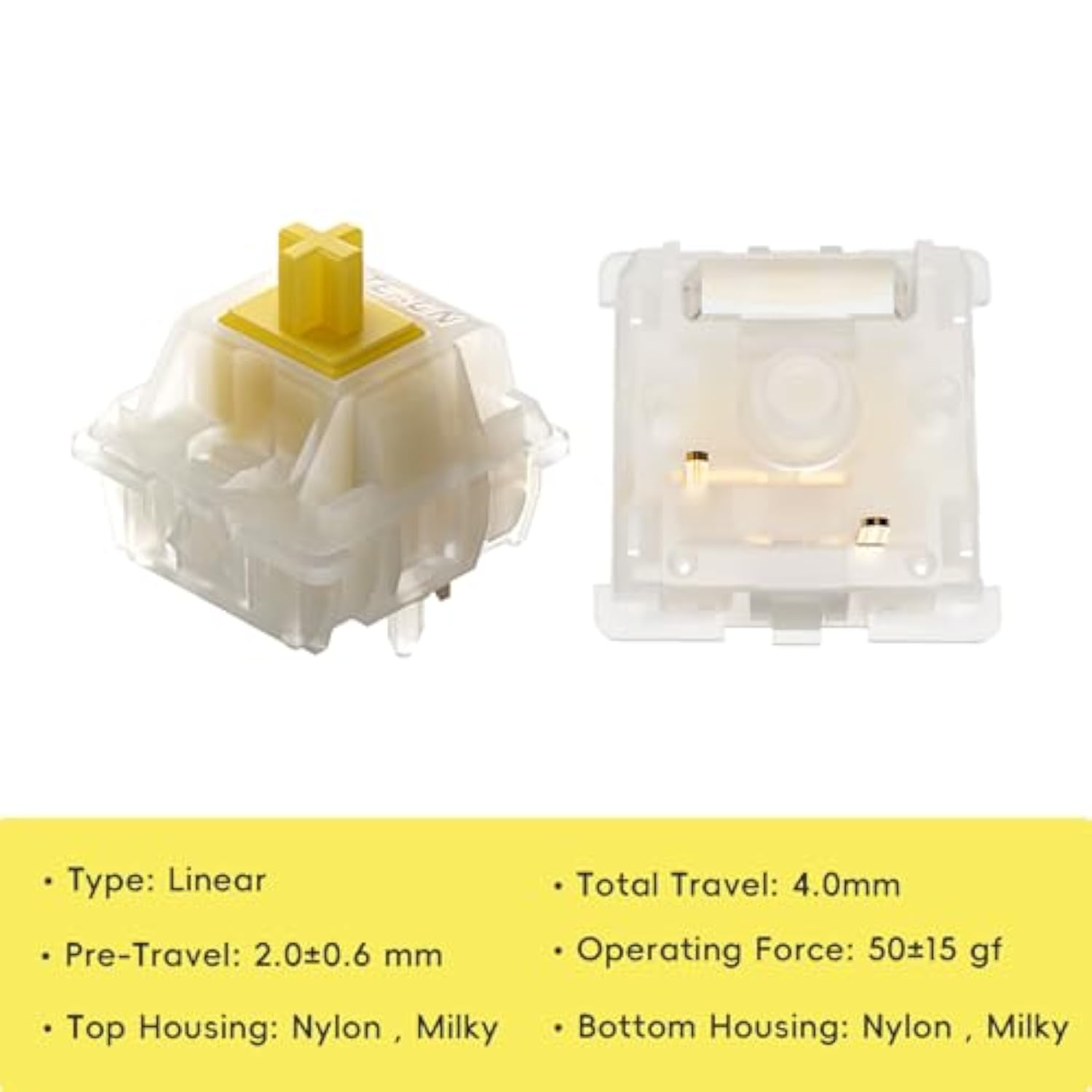 Gateron Milky Yellow Pro Switches, Pre-Lubed Linear 5 Pin For All Mx Mechanica
