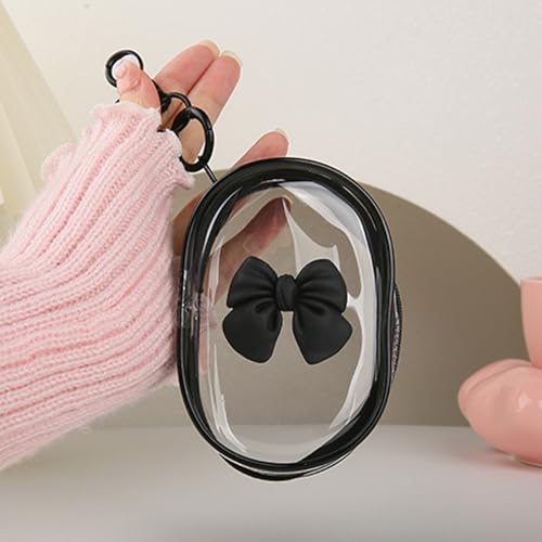 Charging Cable Storage Bag, Cute 3D Bow Tie Waves Design Transparent Compact Travel Cables Carrying Storages Case Electronic Accessories Charger Cord Wire Organizer, Black Bow