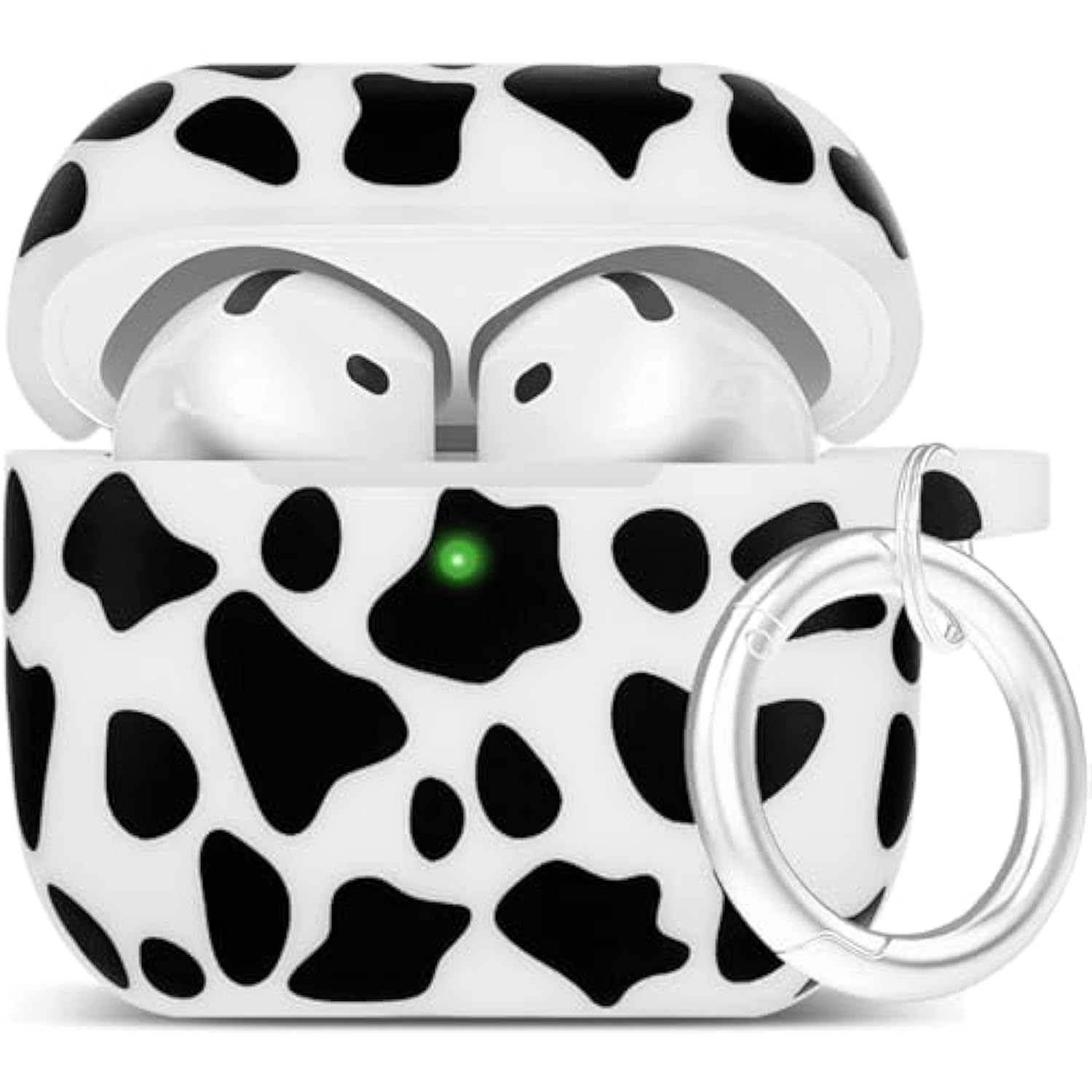 Silicone Cow Airpods 4 Case 2024, Case Cover With Cleaner Kit For Apple Airpods 4Th Generation Floral Print Soft Flexible Cover For Air Pod 4Th Women Girls, Skin With Keychain - Black Cow