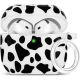Silicone Cow Airpods 4 Case 2024, Case Cover With Cleaner Kit For Apple Airpods 4Th Generation Floral Print Soft Flexible Cover For Air Pod 4Th Women Girls, Skin With Keychain - Black Cow