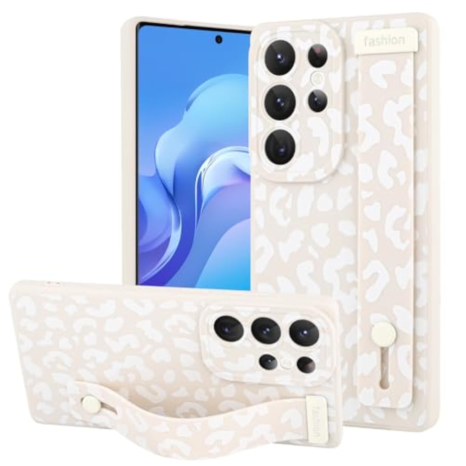 OOK Compatible with Samsung Galaxy S25 Ultra Leopard Case with Wrist Strap, White Leopard TPU Shockproof Protection Slim Cover with Camera Protection for Women Girls