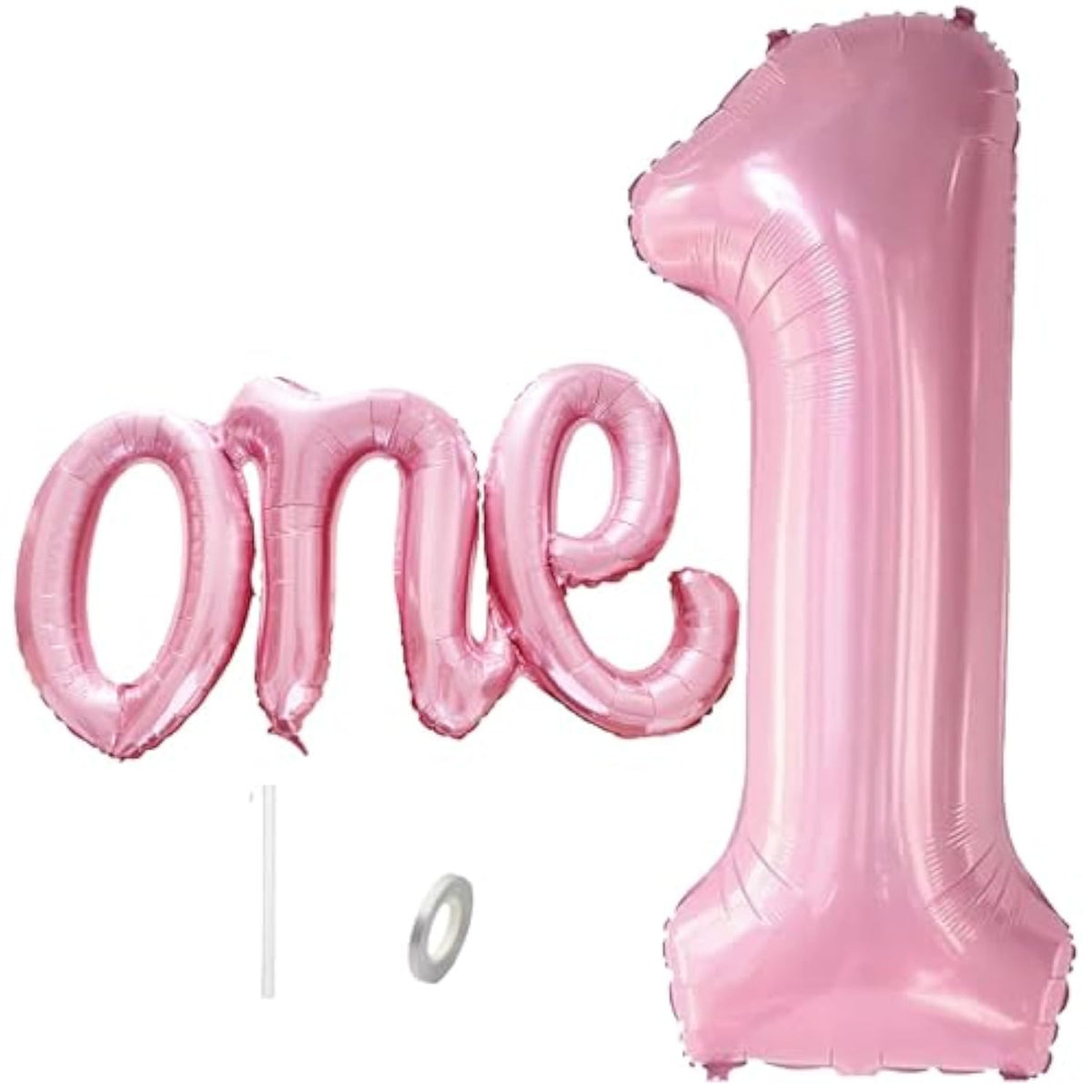 2 Pc Pastel Pink ONE Balloon Set 40" Number 1 & 26" Script Banner for 1st Birthday
