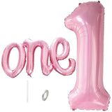 2 Pc Pastel Pink ONE Balloon Set 40" Number 1 & 26" Script Banner for 1st Birthday