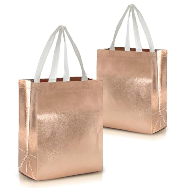 Rose Gold Reusable Gift Bags – Set Of 12 Medium Size Gift Bags With Handles – Perfect For Christmas, Birthdays & Parties – 8Wx4Dx10H