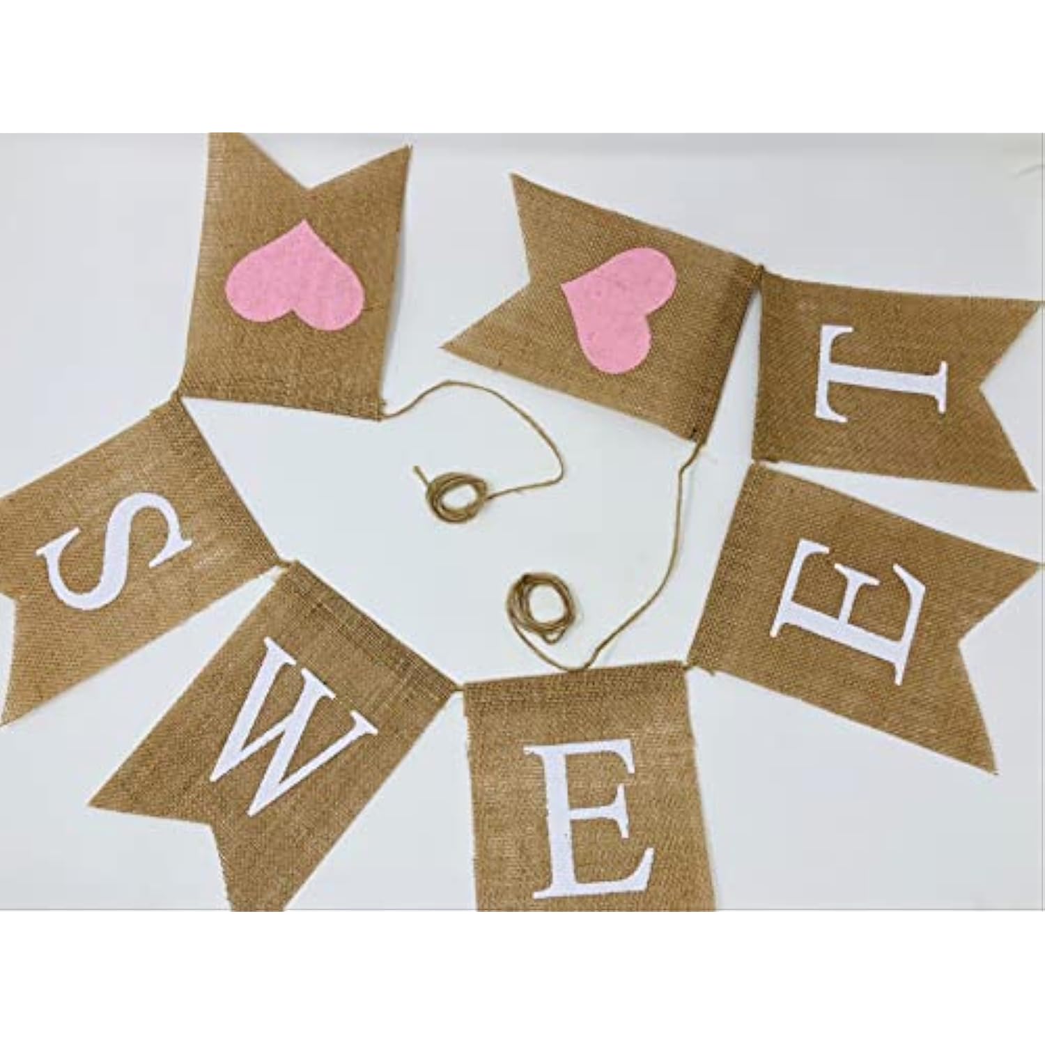 2pcs Sweet Baby Girl Burlap Banner with Light Pink Hearts for Baby Shower Decor