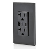 Leviton Type A & Type-C USB In-Wall Charger with 20A Tamper-Resistant Outlet, USB Charger for Smartphones and Tablets. Not for Laptops, T5833-E, Black