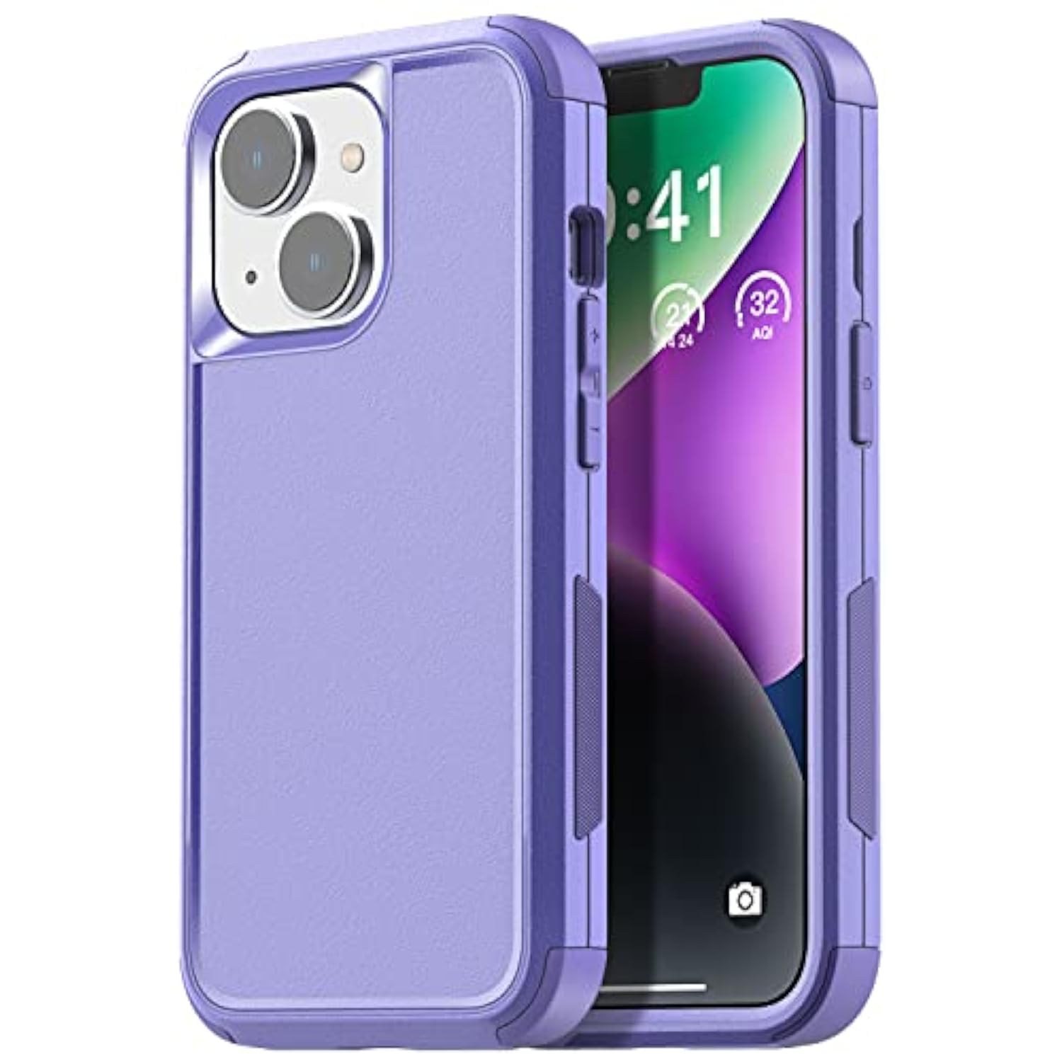 Iphone 14 (6.1") Heavy Duty 3-Layer Rugged Case - Military Grade Shockproof, Slim Fit, Anti-Slip, Purple