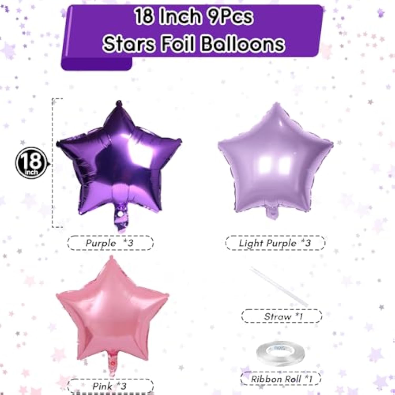 18 Inch Purple/Pink Stars Foil Balloons Lavender Pentagram Girls' Birthday Party Decor