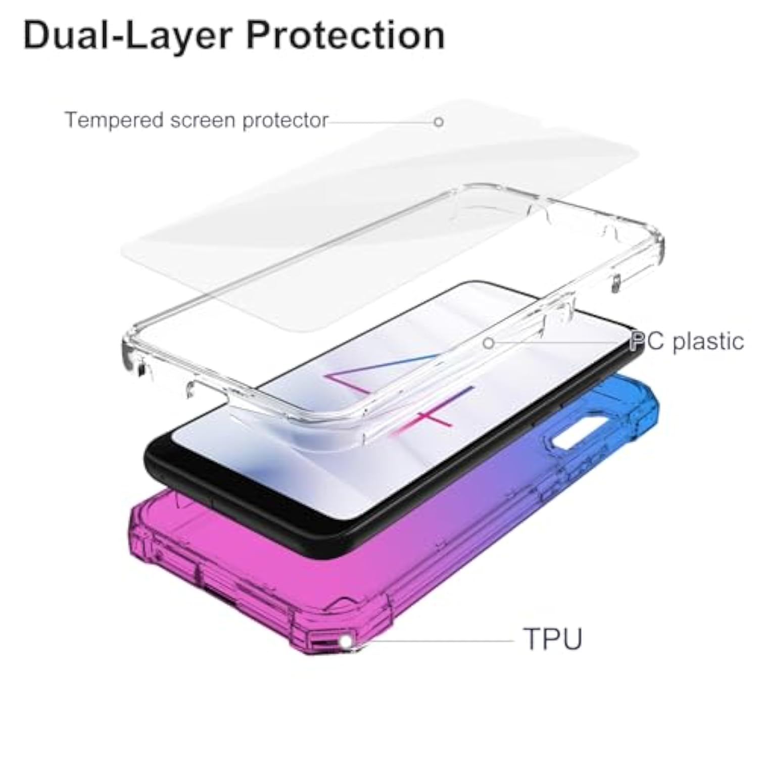 For Gabb Phone 4 Case, Gabb Phone 4 Phone Case With Screen Protector, Shockproof Corners Tpu Bumper, Dual Layer Silicone Military Grade Protective Cell Phone Cover-Blue Pink