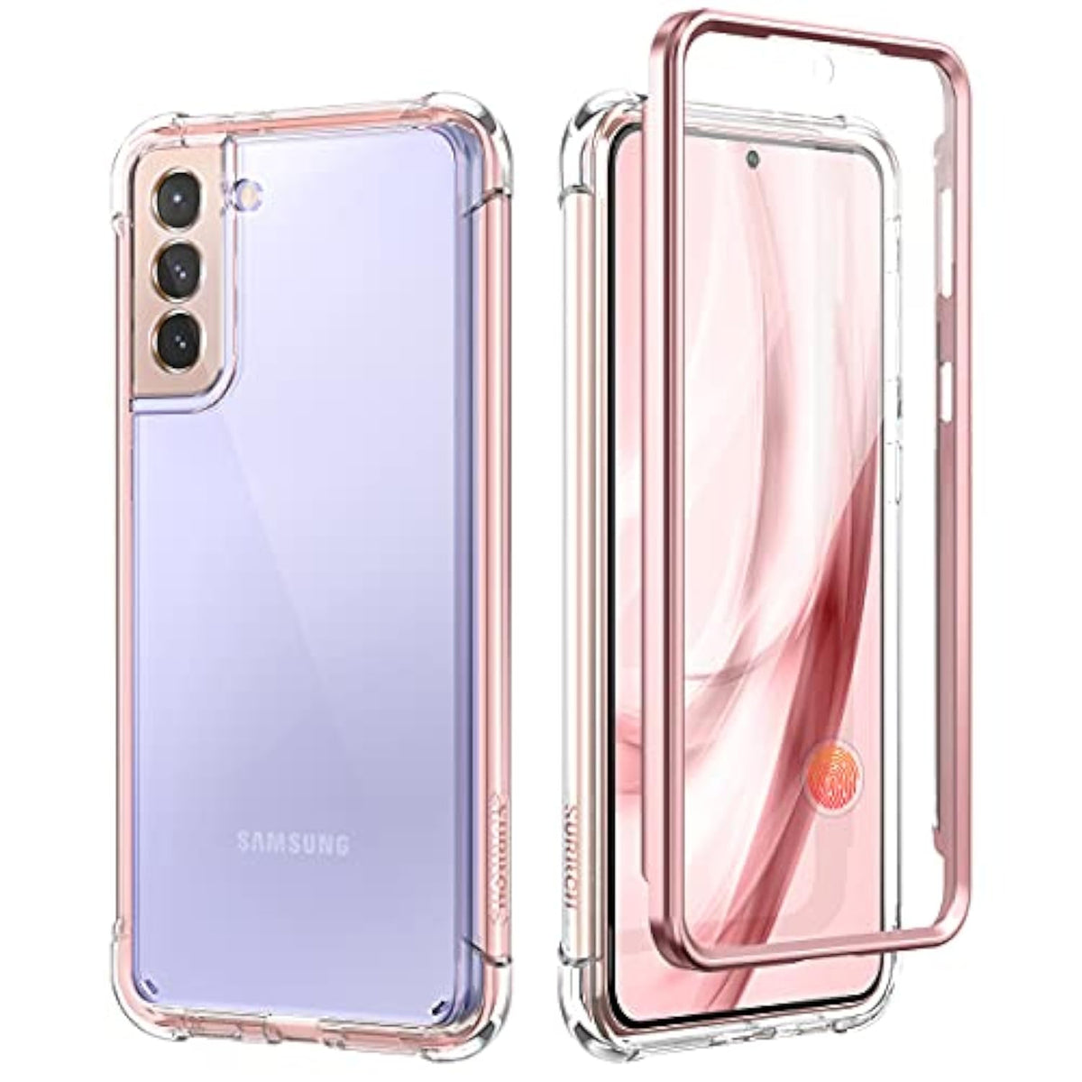 For Samsung Galaxy S21+ Plus Clear Case 6.7" (Only), [Built-In Screen Protector] Full Body Protective Hard Shell+Soft Tpu Phone Case For Samsung S21 Plus -(Rose Gold Edge)