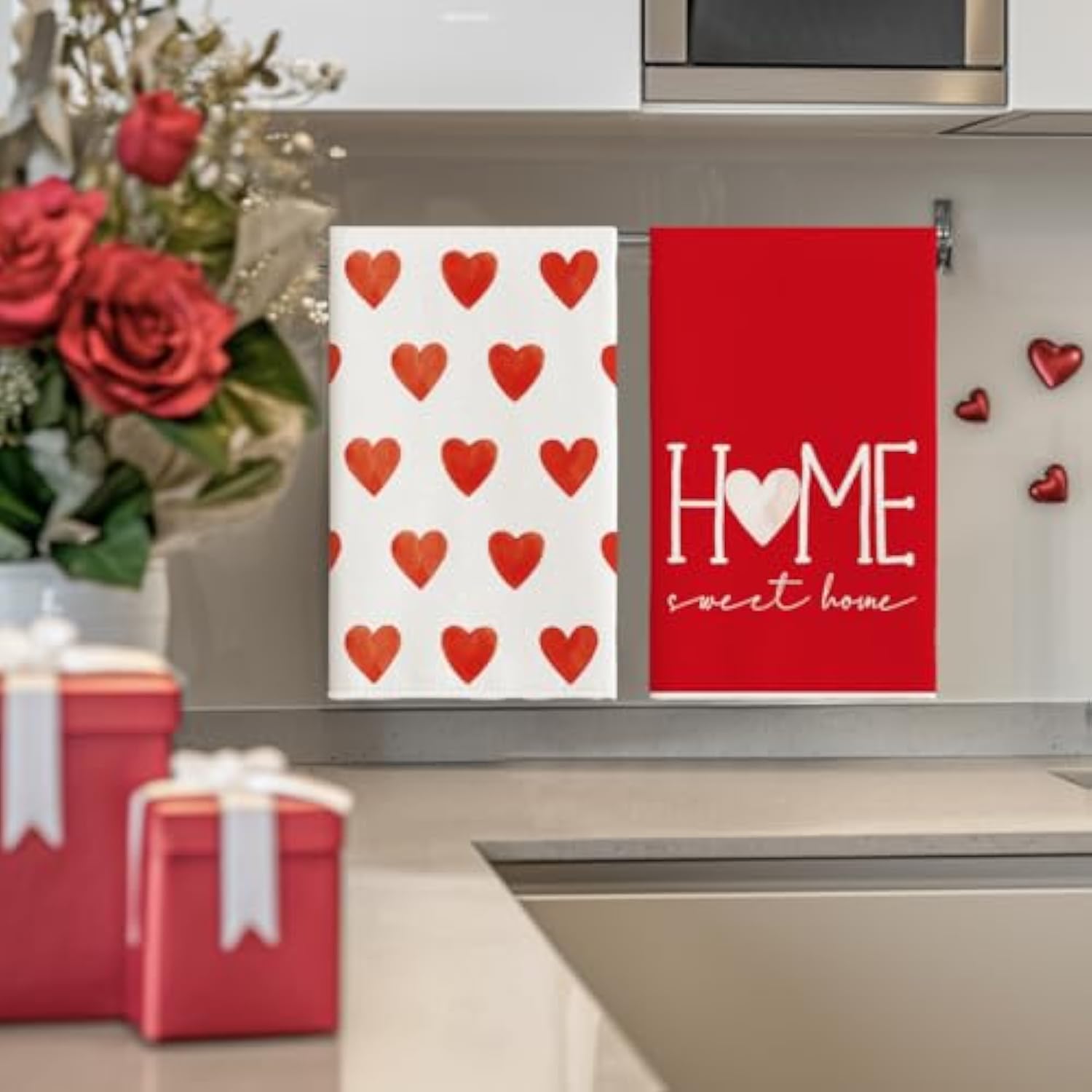 Red Heart Love Valentine'S Kitchen Towels Dish Towels, 18X26 Inch Farmhouse Anniversary Wedding Decoration Hand Towels Set Of 4