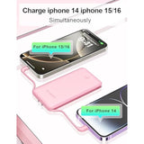 Ultra Slim 10000Mah Power Bank Built-In Cables And Ac Wall Plug, Pocket Size Usb C Portable Charger, External Battery Pack Compatible With Iphone Samsung Ipad Etc, Pink
