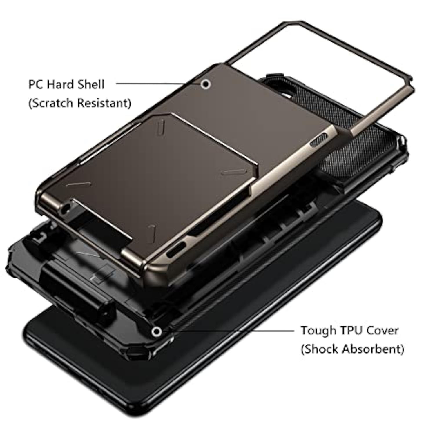 Wallet Cover 4-Card Credit Card Holder Id Slot Scratch Resistant Dual Layer Hybrid Protective Hard Shell Rugged Tpu Bumper Armor Case For Motorola Moto G 5G 2022 Gun