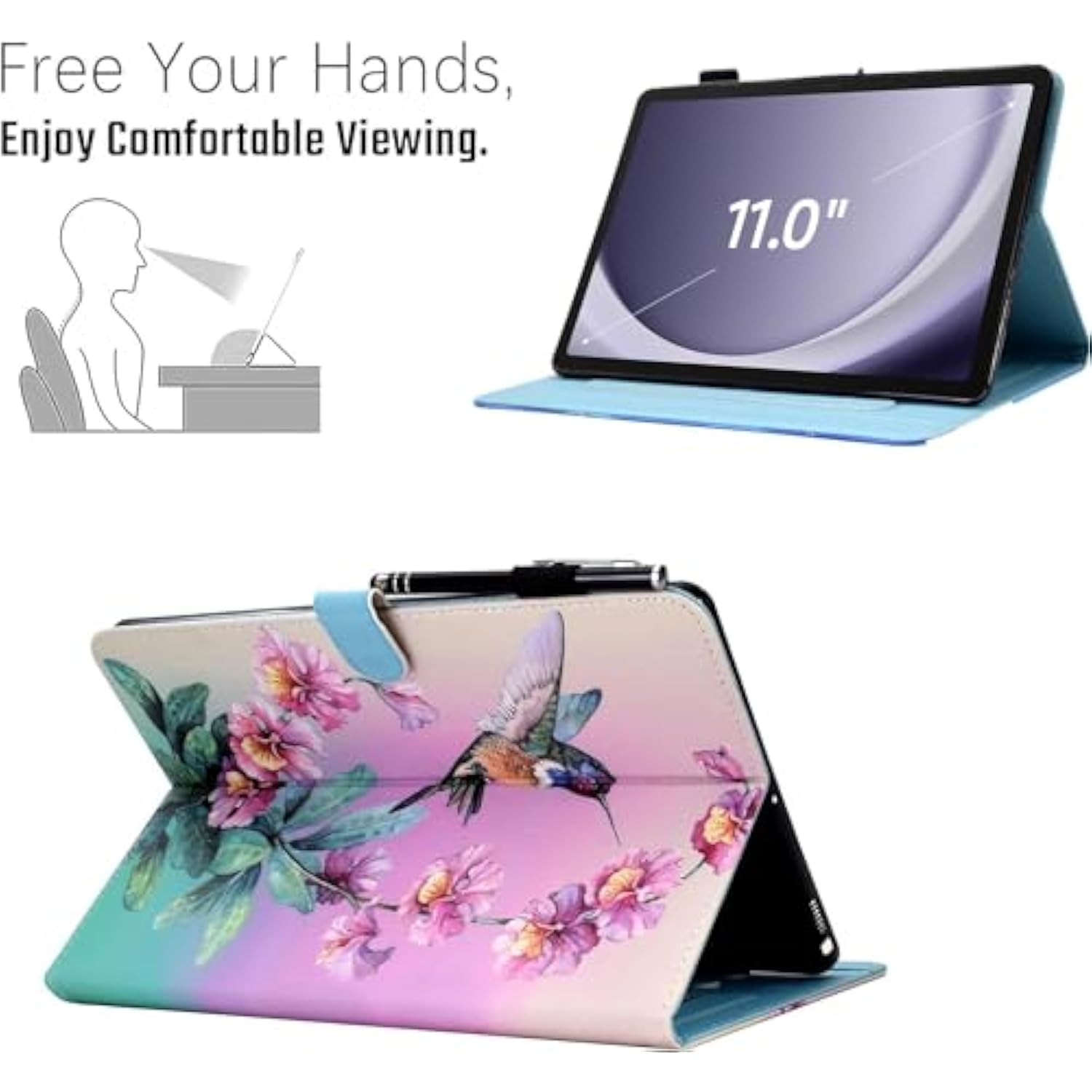 Case For Galaxy Tab A9+ Plus 11 Inch 2024 2023 (Smx210/X216/X218), Samsung Tablet A9 Plus Case, Pu Leather Stand Cover For Samsung Galaxy Tab A9+ Tablet, Auto Wake/Sleep Hummingbird