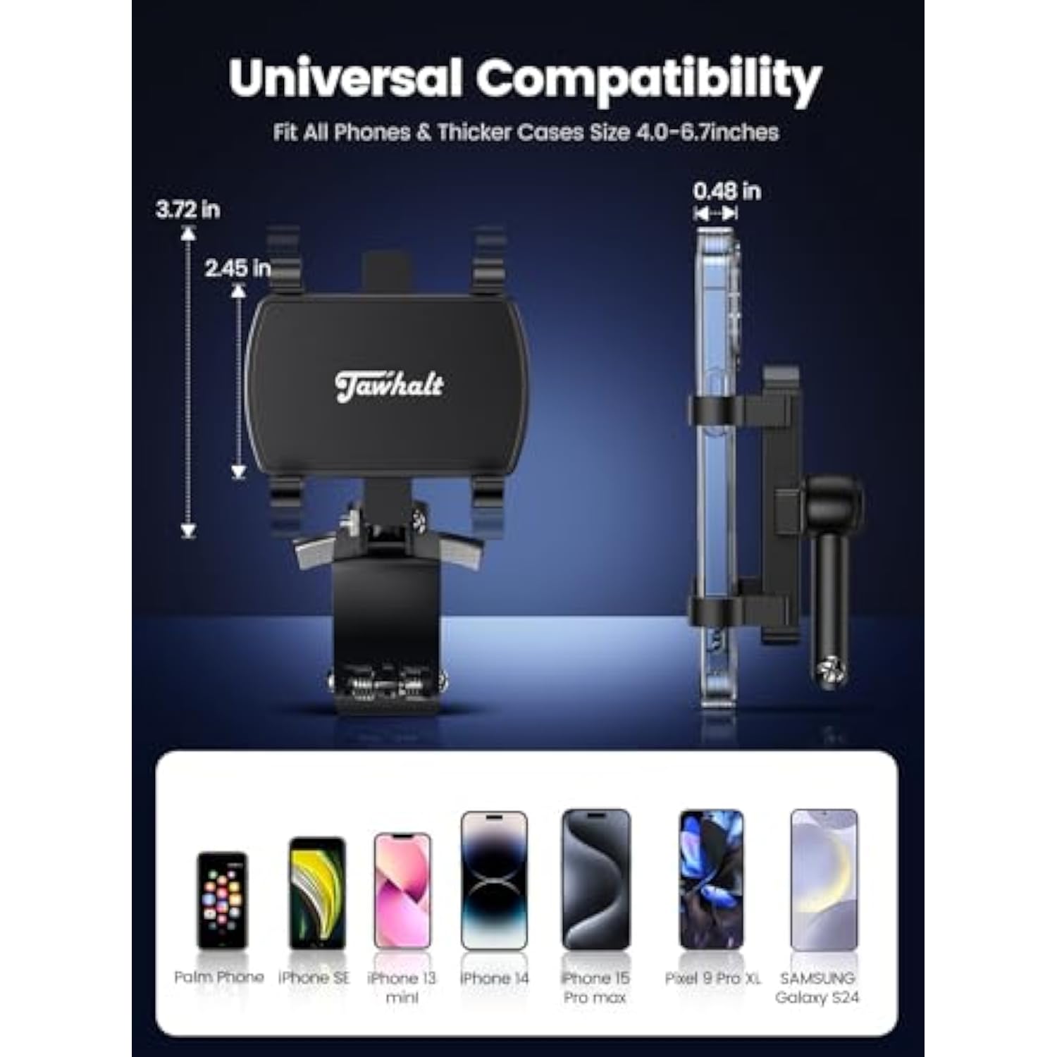 Car Phone Holder For Dashboard Cell Phone Mount For Car 360 Degree Rotation Clip Design Compatible With All Cell Smart Phones.