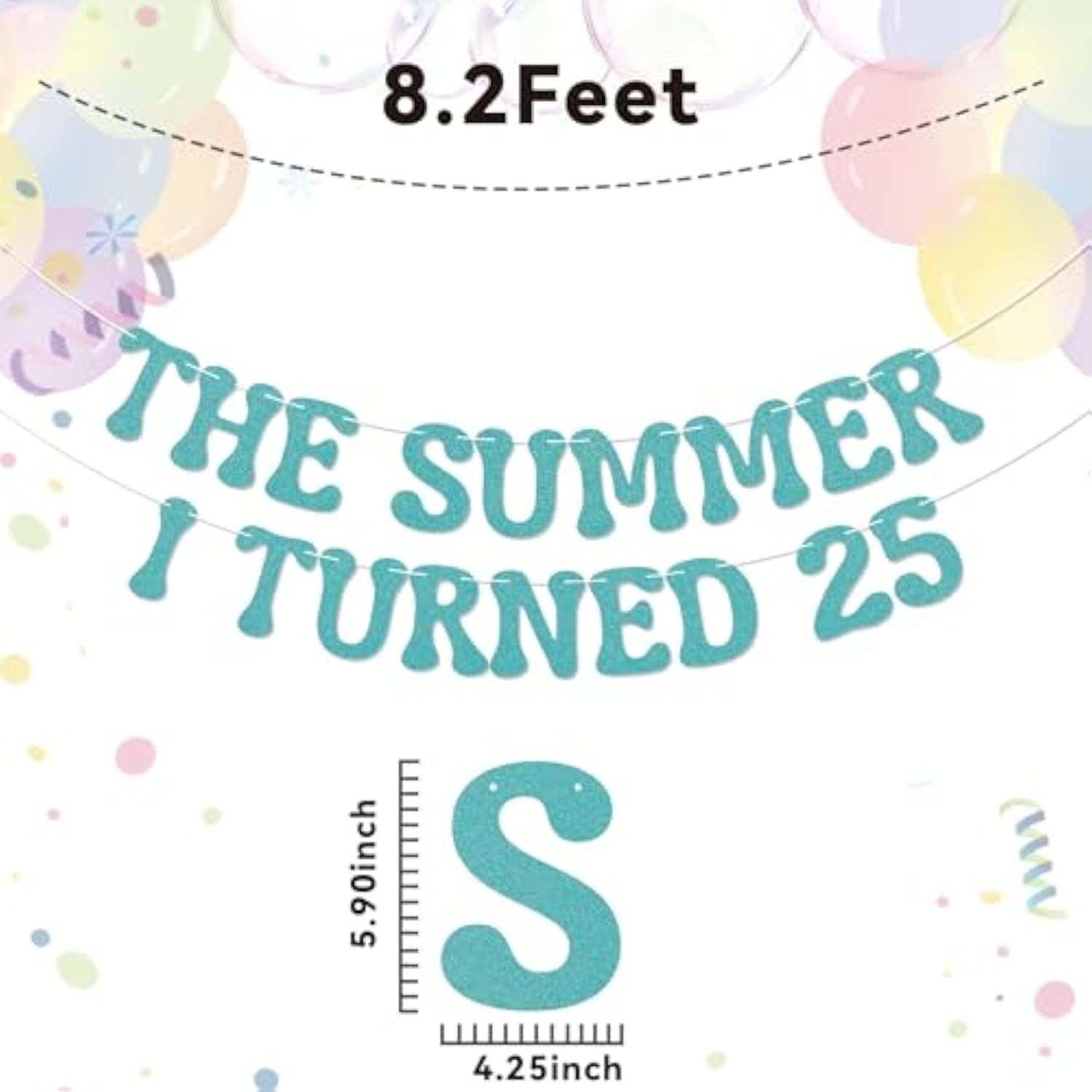 Summer I Turned 25 Banner, Blue Glitter Cheers to 25 Years Beach Party Decor