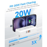 Retractable Usb-C Charger, 20W Pd Fast Travel Charger For Multiple Devices, 5Ft Flat Extension Cord, 4 Ac Outlets, Small Compact Charging Station With Lightening Adapter For Iphone 16/15/14
