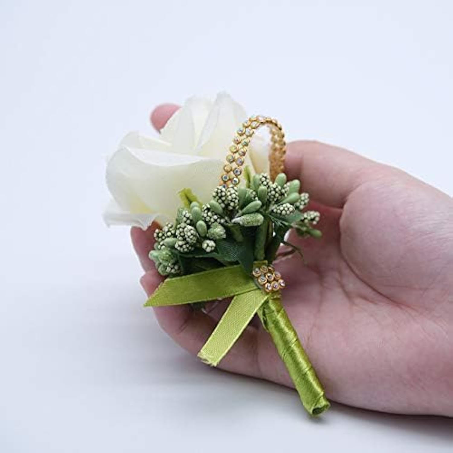 2 Pcs Wedding Boutonniere Artificial Flower Groom Groomsman Corsage Rose Silk Suit For Wedding Prom Homecoming Ivory
