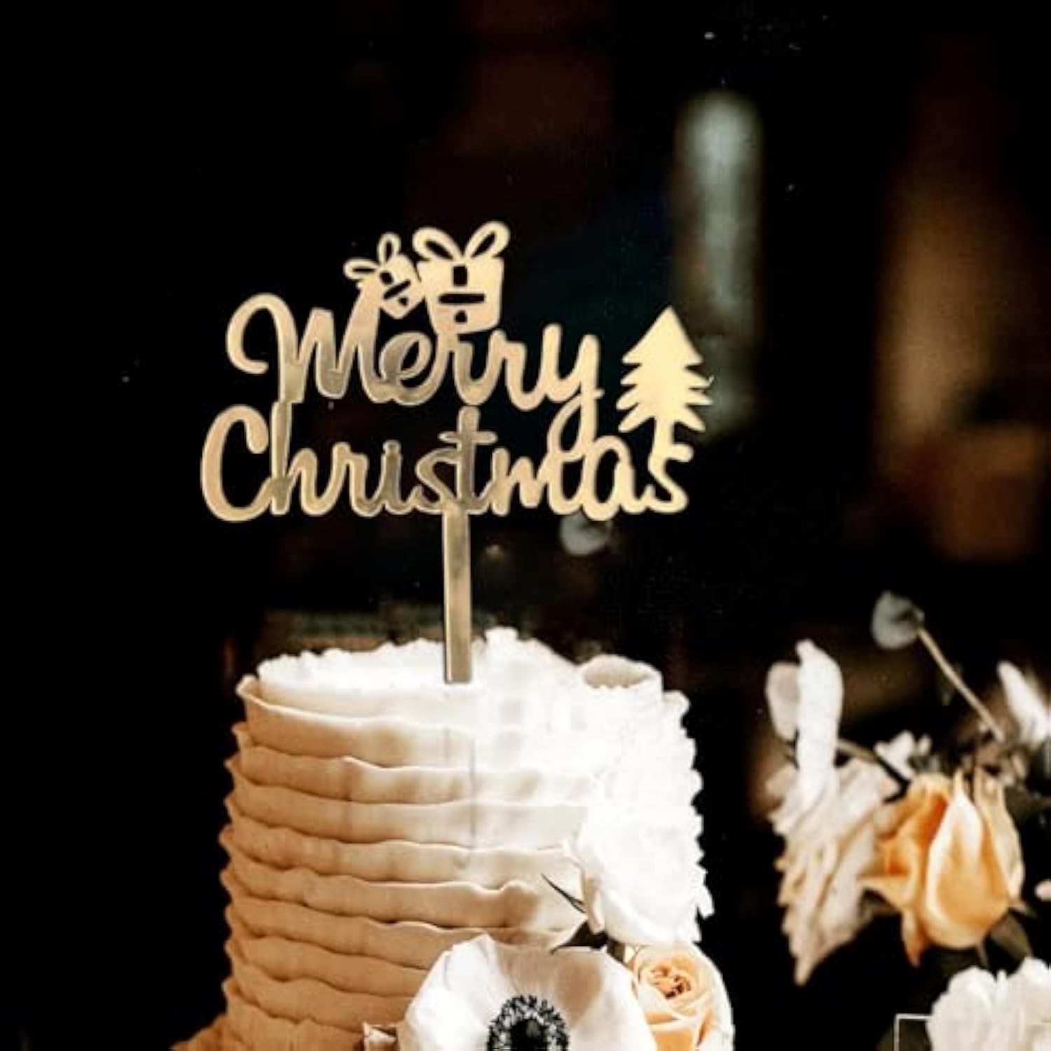 Merry Christmas Cake Topper Tree Gift Boxes Holiday Party Decoration