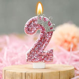 Birthday Number Candles,Pink Crown Birthday Candles For Cake,Glitter Number 2 Candle Cake Topper With Sequins For Girls,Women, Anniversary Celebrations Supplies (Pink 2)