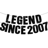 Pre-Strung Legend Since 2007 - Black Glitter Banner, 18Th Birthday Decorations For Boys & Girls, Funny 18Th Decor Bday Sign Gifts
