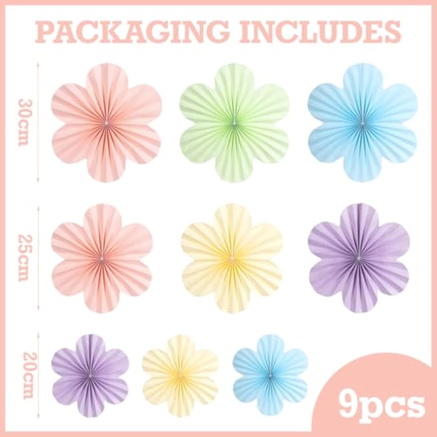 Pastel Paper Flowers Decorations For Wall, Hanging Paper Fans Paper Floral Backdrop Decor Paper Fans Decoration Mothers Day Birthday Wedding Baby Shower, Set Of 9