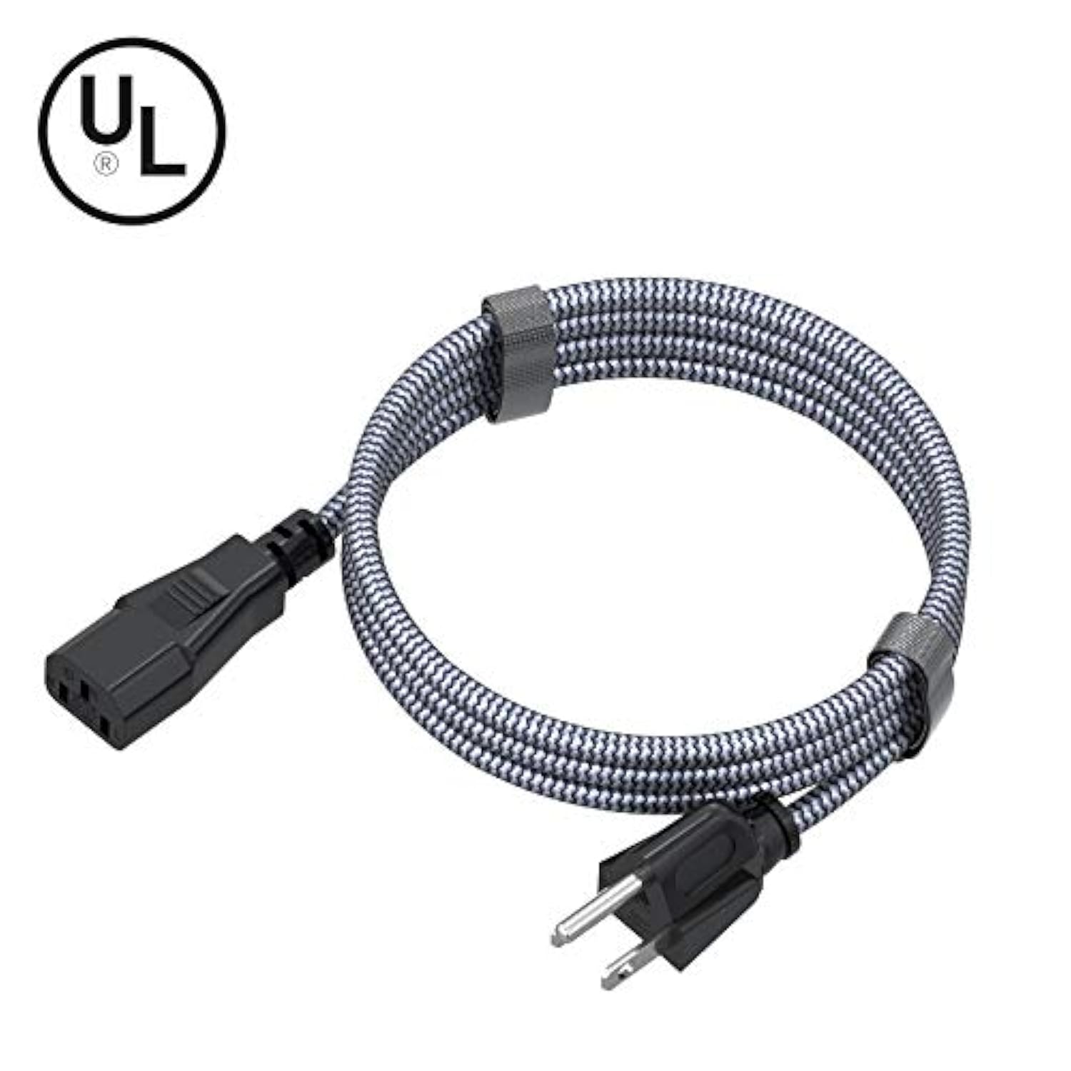Power Cord, 15Ft/4.5M Ac Power Cable 18Awg Nylon Braided 3 Prong Power Cord Replacement Power Cable Ul Certified For Computer, Tv, Monitor, Printer, Pc, Projector & More