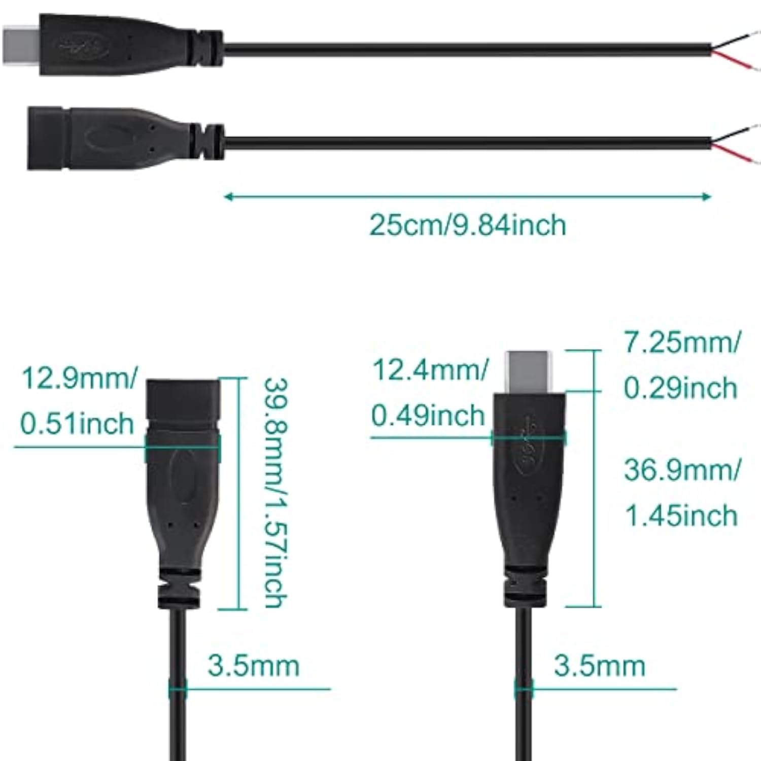 Usb C Connector Diy Solderable 2 Wire Power Supply Extension Cable Charger Con